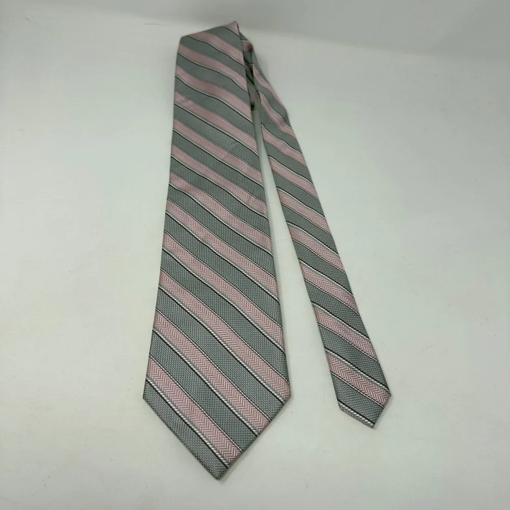 Mens Bruno Piattelli Pink Gray Pure Silk Hand Made Tie Pink Gray Formal‎
